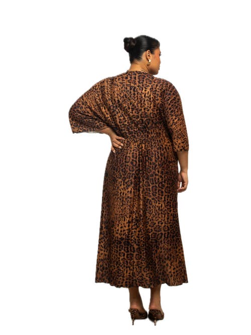 FASHION-SZN CURVE FASHION-SZN CURVE 3/4 SLEEVE LEOPARD PRINT MIDI DRESS 