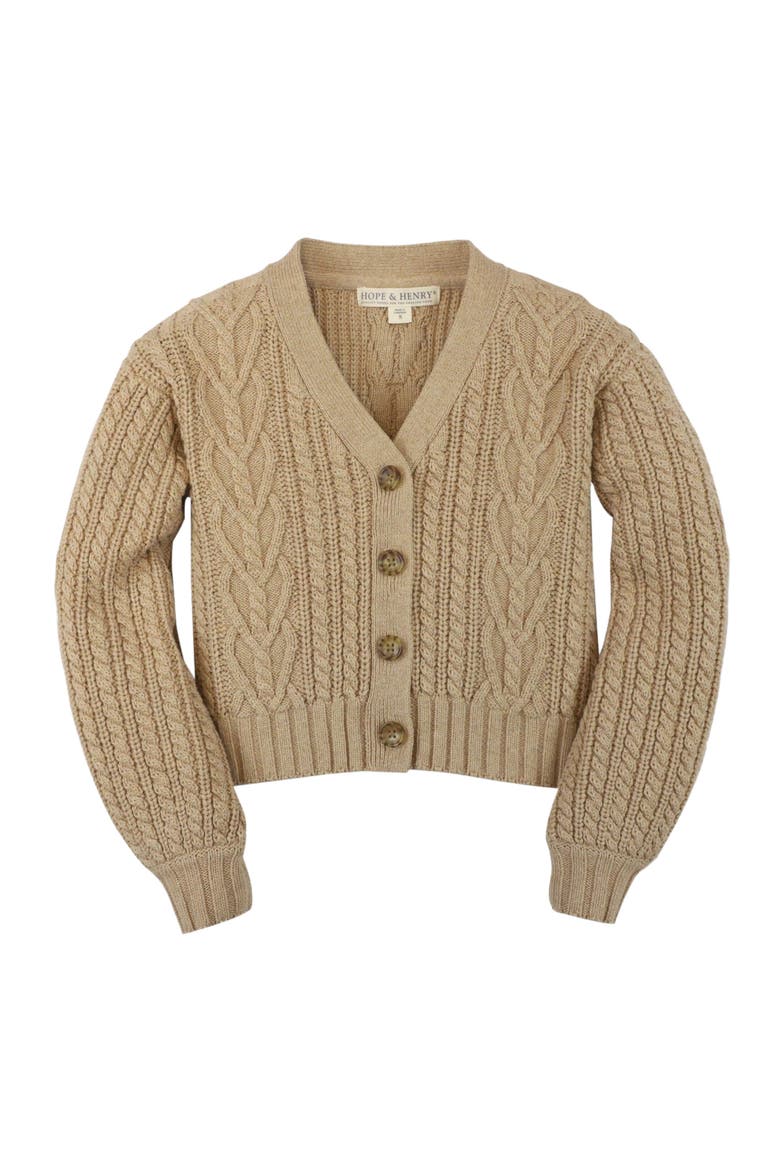 Baby Girls' Chunky Cable Cardigan, Infant, Main, color, Camel Heather Heart Cable