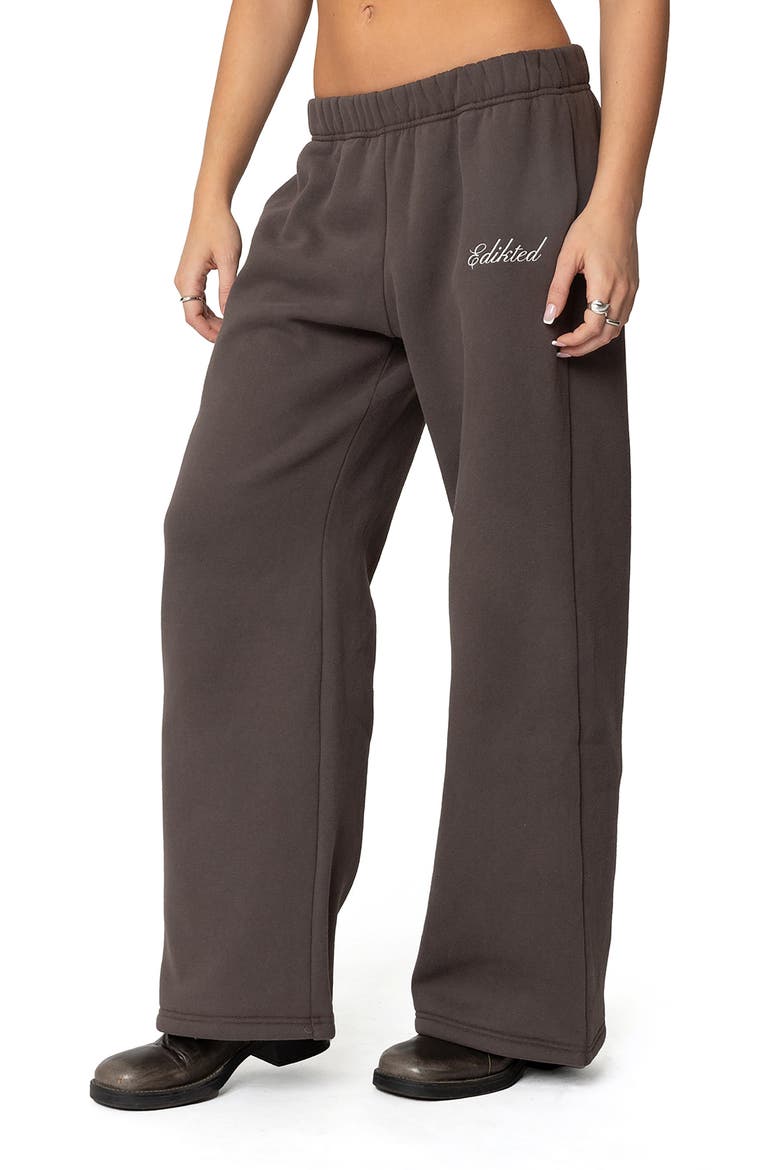 We're Edikted Logo Wide Leg Sweatpants, Alternate, color, DARK-GRAY