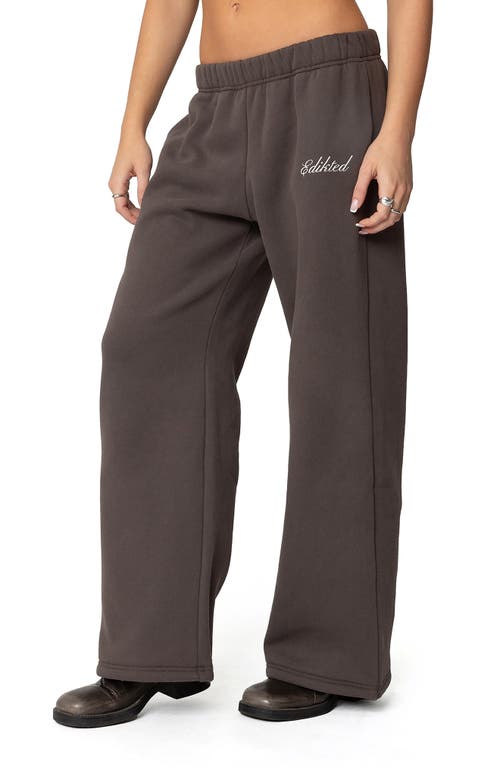 Edikted We're  Logo Wide Leg Sweatpants In Dark-gray