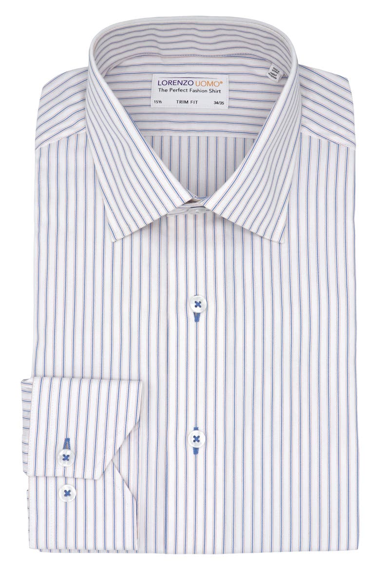 Trim Fit Stripe Cotton Oxford Cloth Dress Shirt, Main, color, WHITE/ BLUE/ ORANGE