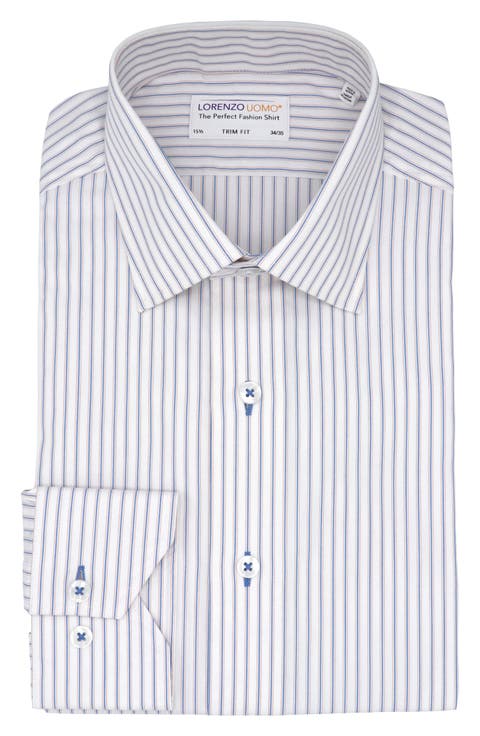 Trim Fit Stripe Cotton Oxford Cloth Dress Shirt (Regular, Big & Tall)
