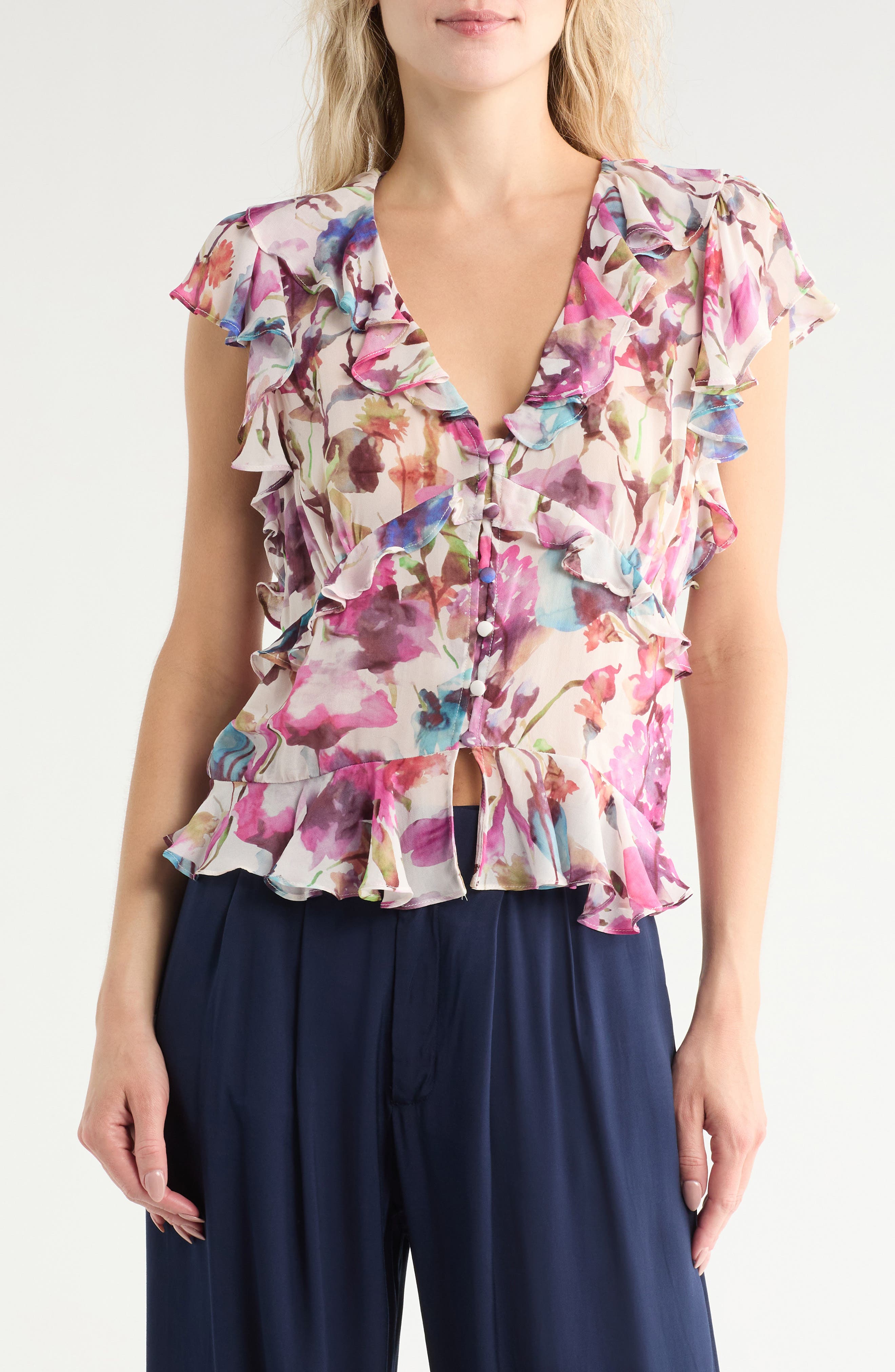 JASON WU Flutter Sleeve Ruffle Top