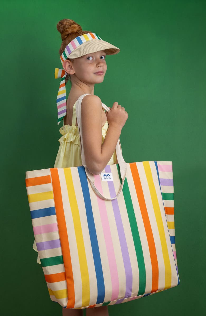 Mimi & Lula Kids' Stripe Canvas Beach Bag, Alternate, color, Light/ Pastel Orange