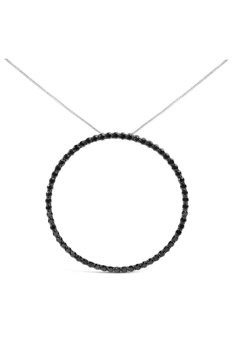 Silver 5.0 Cttw Black Diamond Open Hoop Circle Pendant Necklace, Main, color, White