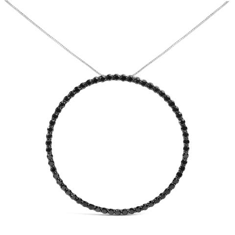 Silver 5.0 Cttw Black Diamond Open Hoop Circle Pendant Necklace