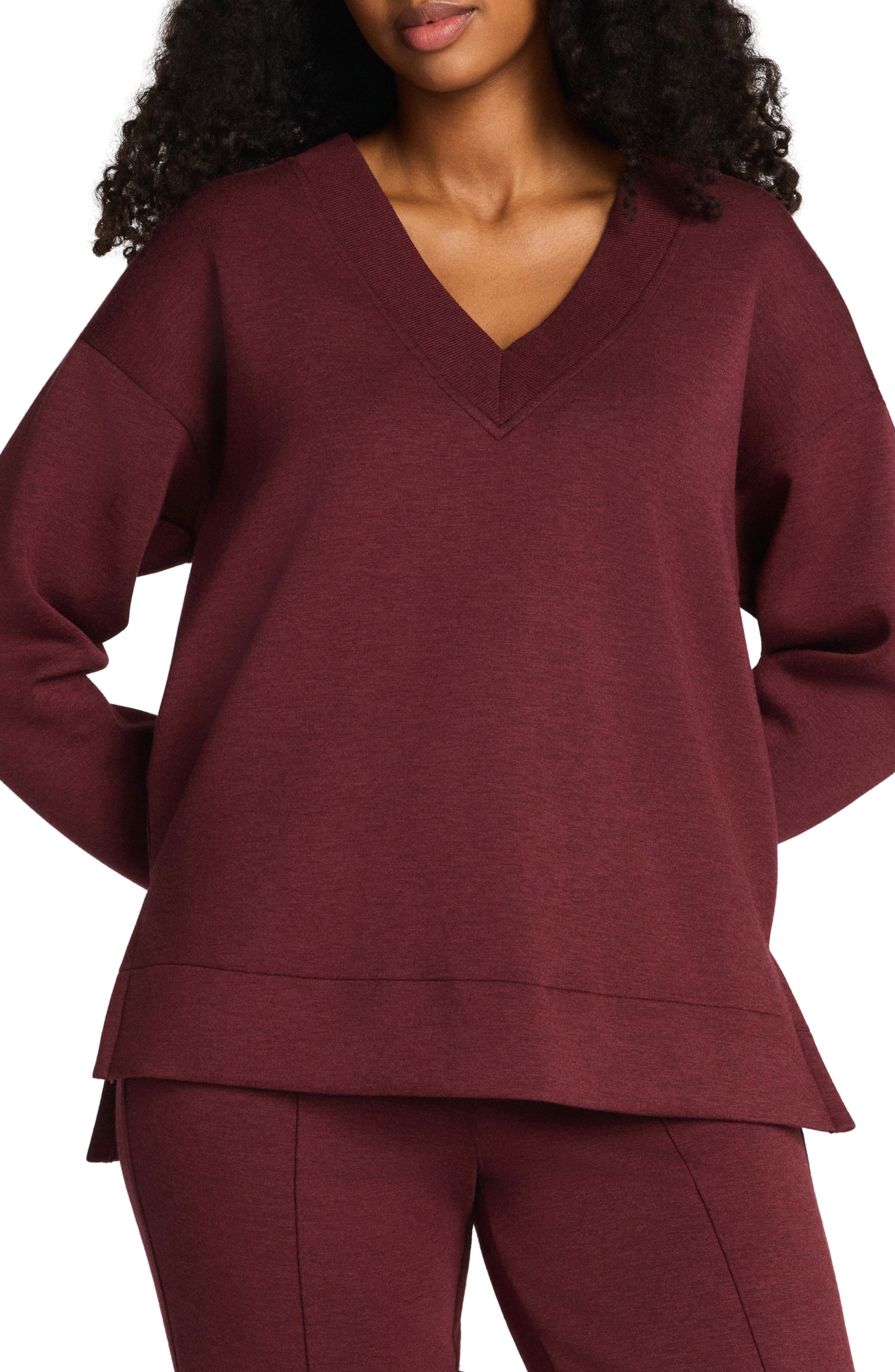 Spanx ® Airessentials® Brushed V-neck Tunic Sweatshirt In Cassis Heather