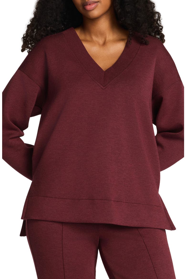 AirEssentials® Brushed V-Neck Tunic Sweatshirt, Main, color, CASSIS HEATHER