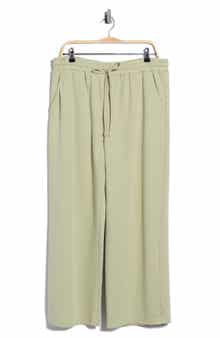 Twill Knit Drawstring Wide Leg Pants