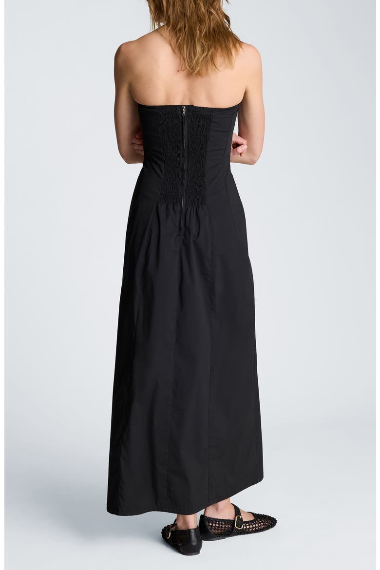 Strapless Stretch Poplin Maxi Dress, Alternate, color, BLACK