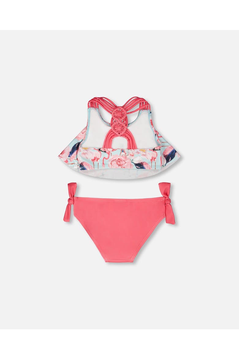 Two-Piece Triple Strap Flamingo Swimsuit, Alternate, color, Blue Flamingo Print