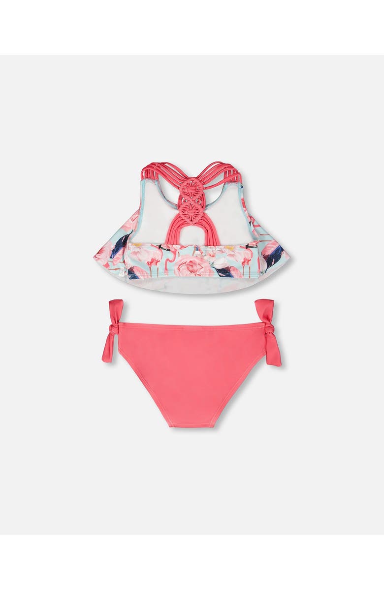 Deux par Deux Two-Piece Triple Strap Flamingo Swimsuit, Alternate, color, Blue Flamingo Print