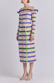 De Loreta Sara Long Sleeve Off the Shoulder Cotton Midi Dress