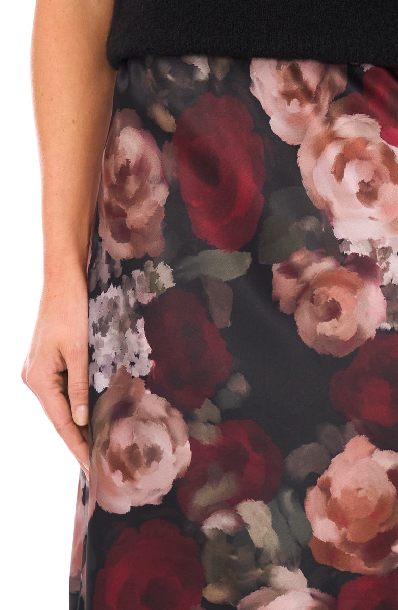 Halogen<sup>®</sup> Floral Charmeuse Midi Skirt, Alternate, color, Rich Black