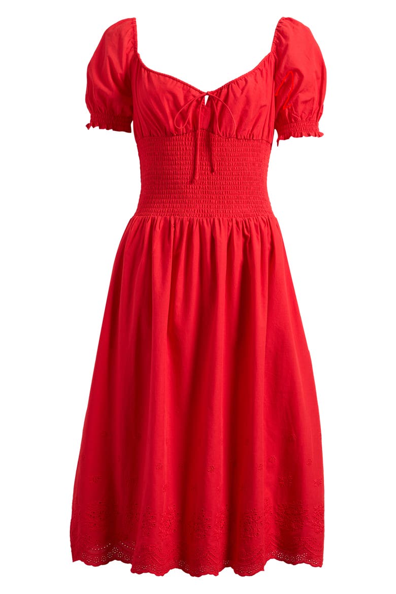x Hannah Lovey Porter Dahlia Eyelet Detail Cotton Dress (Nordstrom Exclusive), Alternate, color, RED