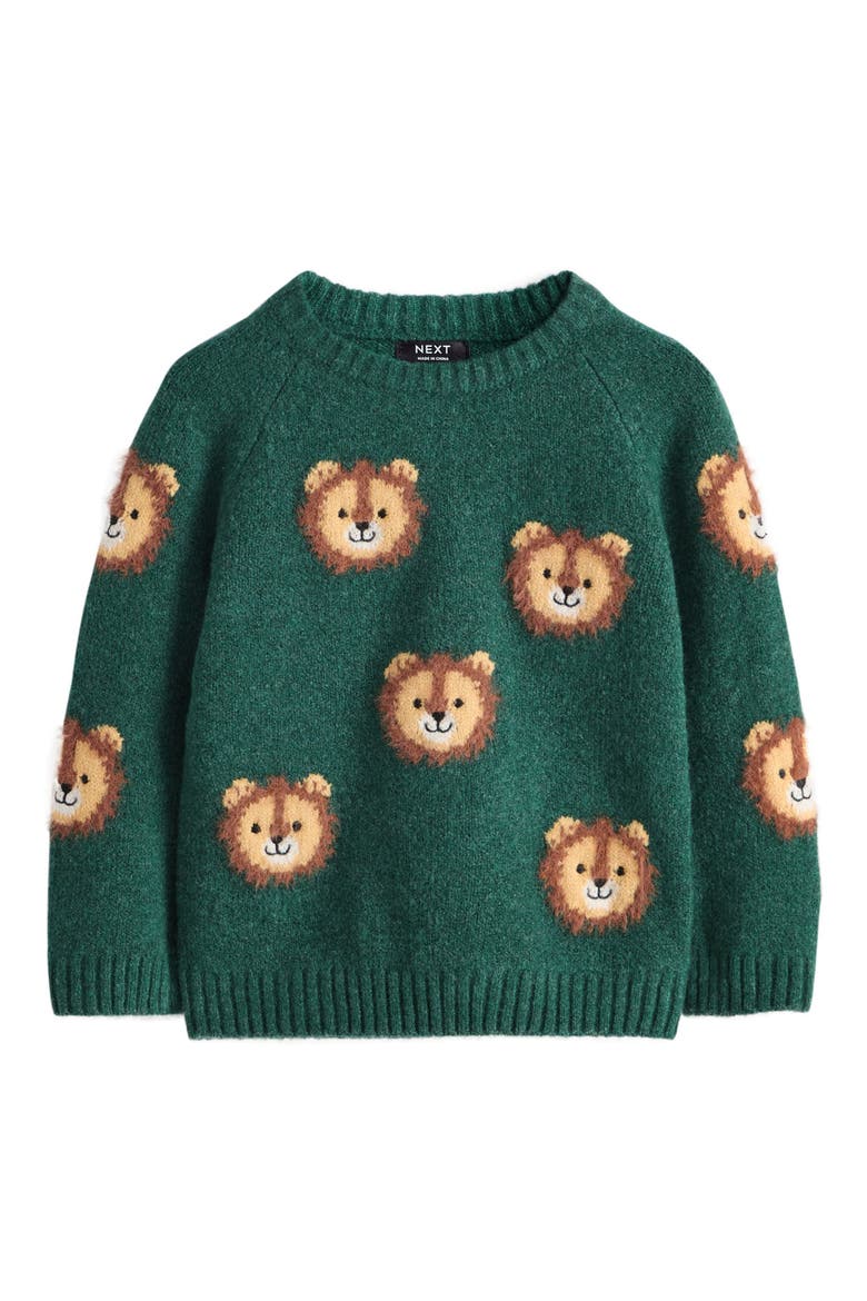 Kids' Lion Appliqué Sweater, Main, color, GREEN