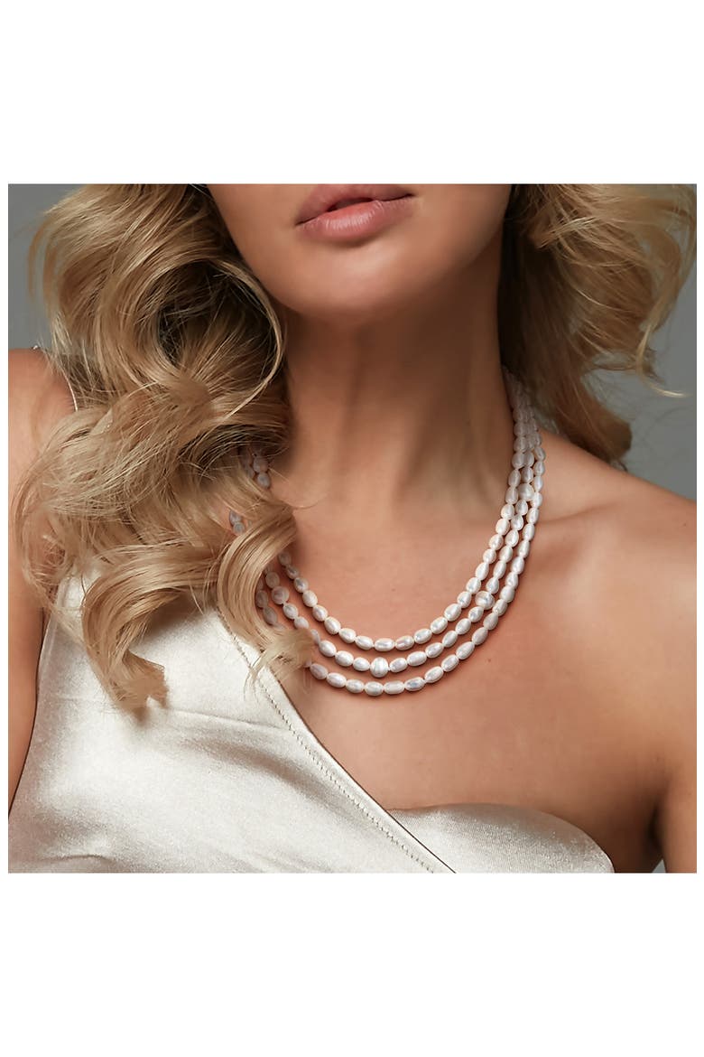 Sterling Silver Cultured Pearl Triple Strand Necklace, Alternate, color, WHITE