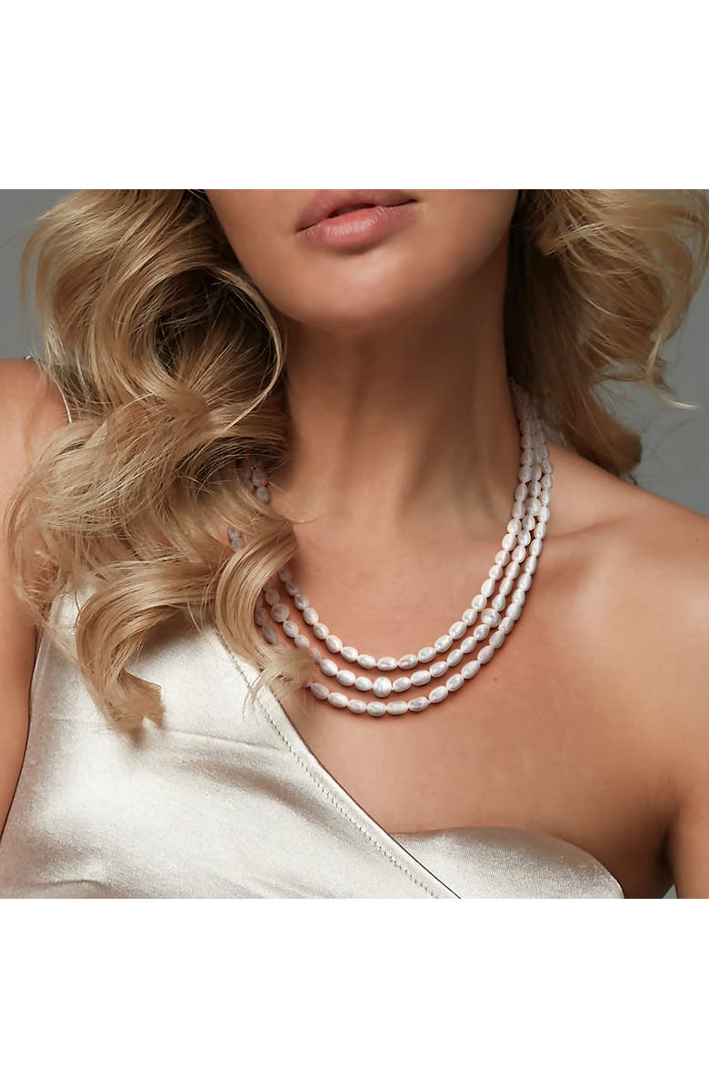 DELMAR Sterling Silver Cultured Pearl Triple Strand Necklace, Alternate, color,