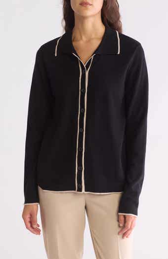 MAX STUDIO Tipped Button Front Cardigan