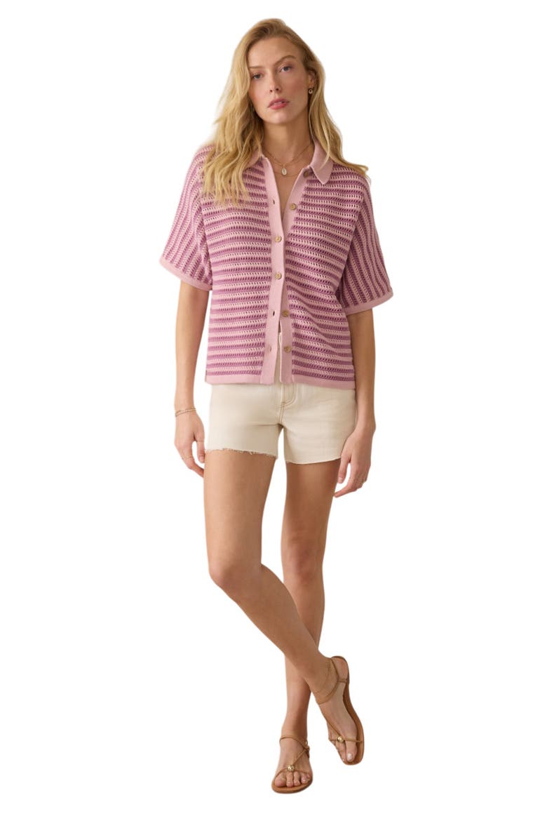Seacoast Open Stitch Cotton Shirt, Alternate, color, MINI ORCHID STRIPE
