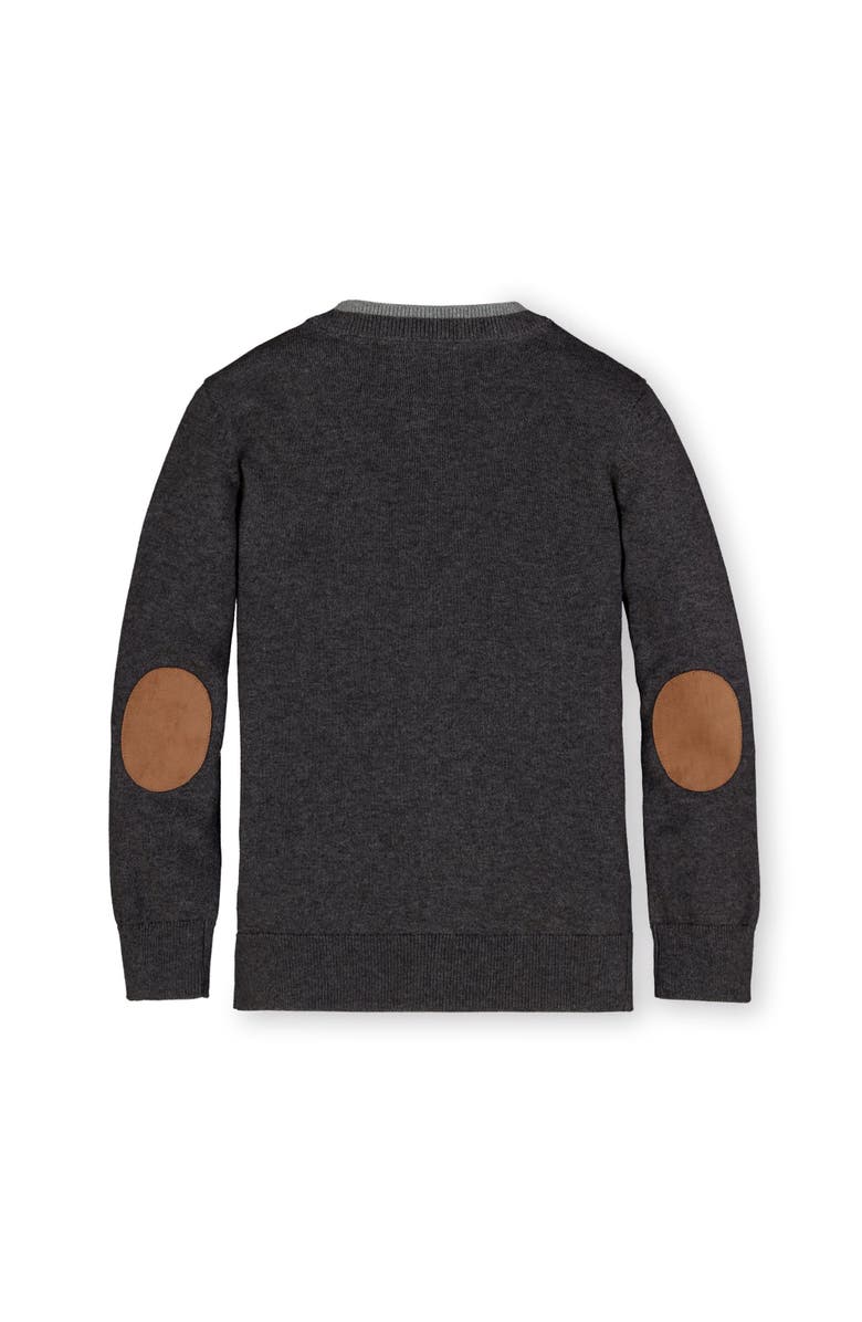 Hope & Henry Boys' Organic Tipped Cardigan with Elbow Patches, Kids, Alternate, color, Charcoal Gray Heather