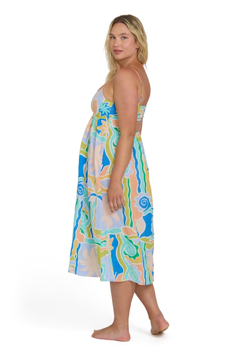 Island Life Cotton & Linen Midi Sundress, Alternate, color, BLUE MULTI