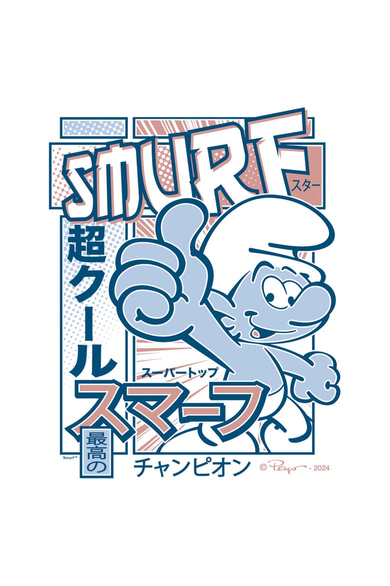 Men's The Smurfs Thumbs Up Poster  Graphic T-Shirt, Alternate, color, White