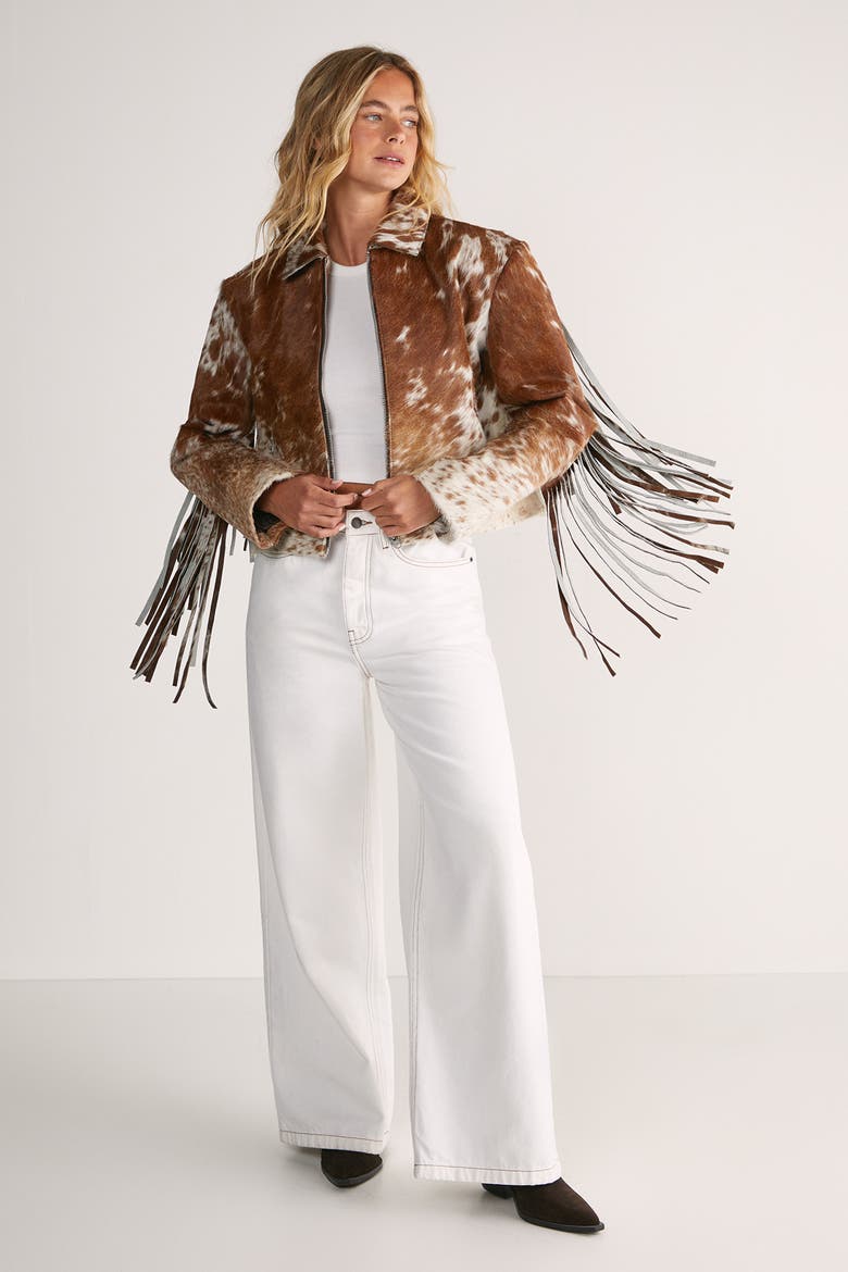 Zip Through Fringe Jacket, Alternate, color, Brown
