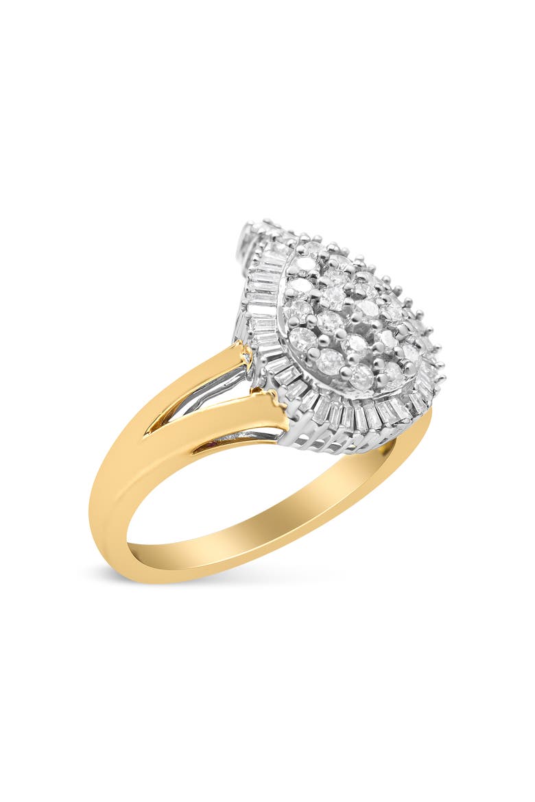 14K Yellow and White Gold 1 Cttw Diamond Ballerina Cocktail Ring, Alternate, color, Yellow