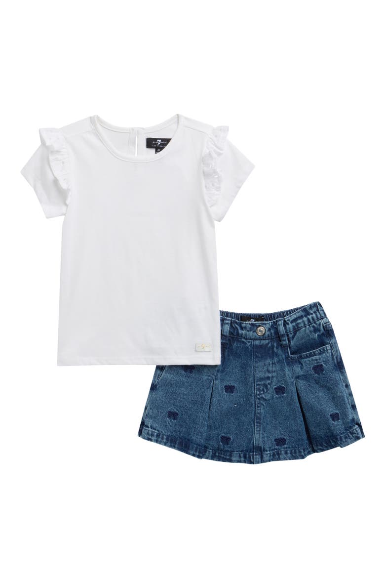 Kids' Ruffled Tee & Denim Skirt Set, Main, color, BRIGHT WHITE