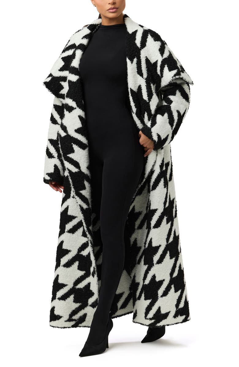 Naked Wardrobe Houndstooth Oversize Bouclé Coat, Alternate, color, Black / White