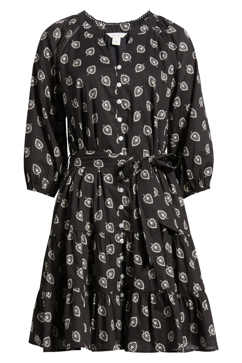 Print Cotton Minidress, Alternate, color, BLACK- IVORY
