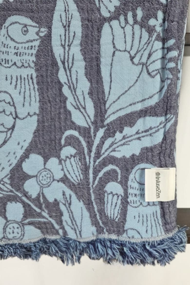Birds Lightweight Reversible Organic Cotton Muslin Blanket, Alternate, color, Navy