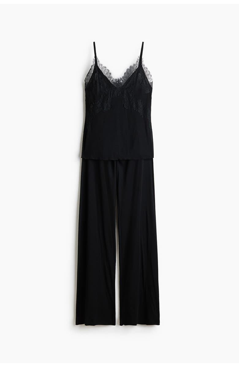 H&M Lace-trimmed Jersey Pyjamas, Main, color, Black