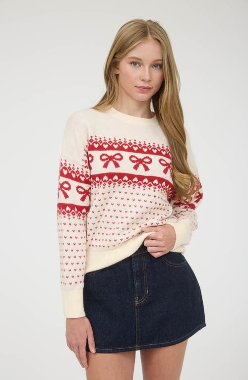 Blu Pepper Bow Crewneck Sweater In White
