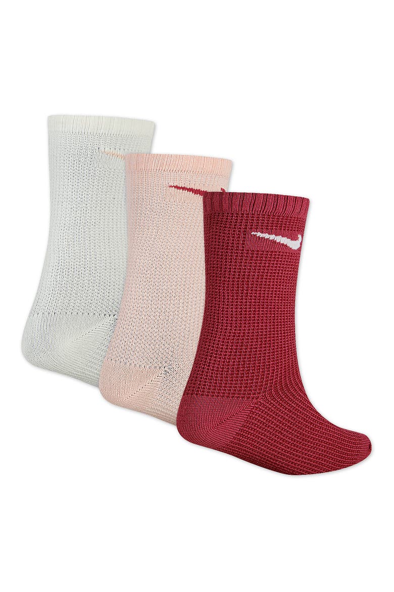 Kids' 3-Pack Waffle Crew Socks, Alternate, color, SWEET BEET