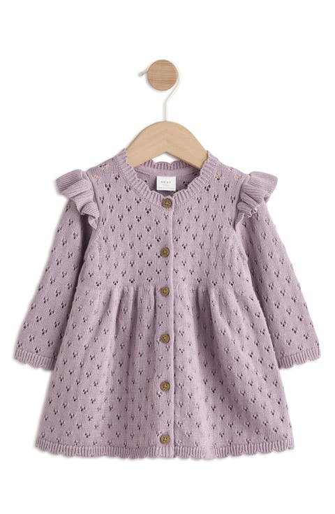 Kids' Textured Pointelle Cotton Knit Dress