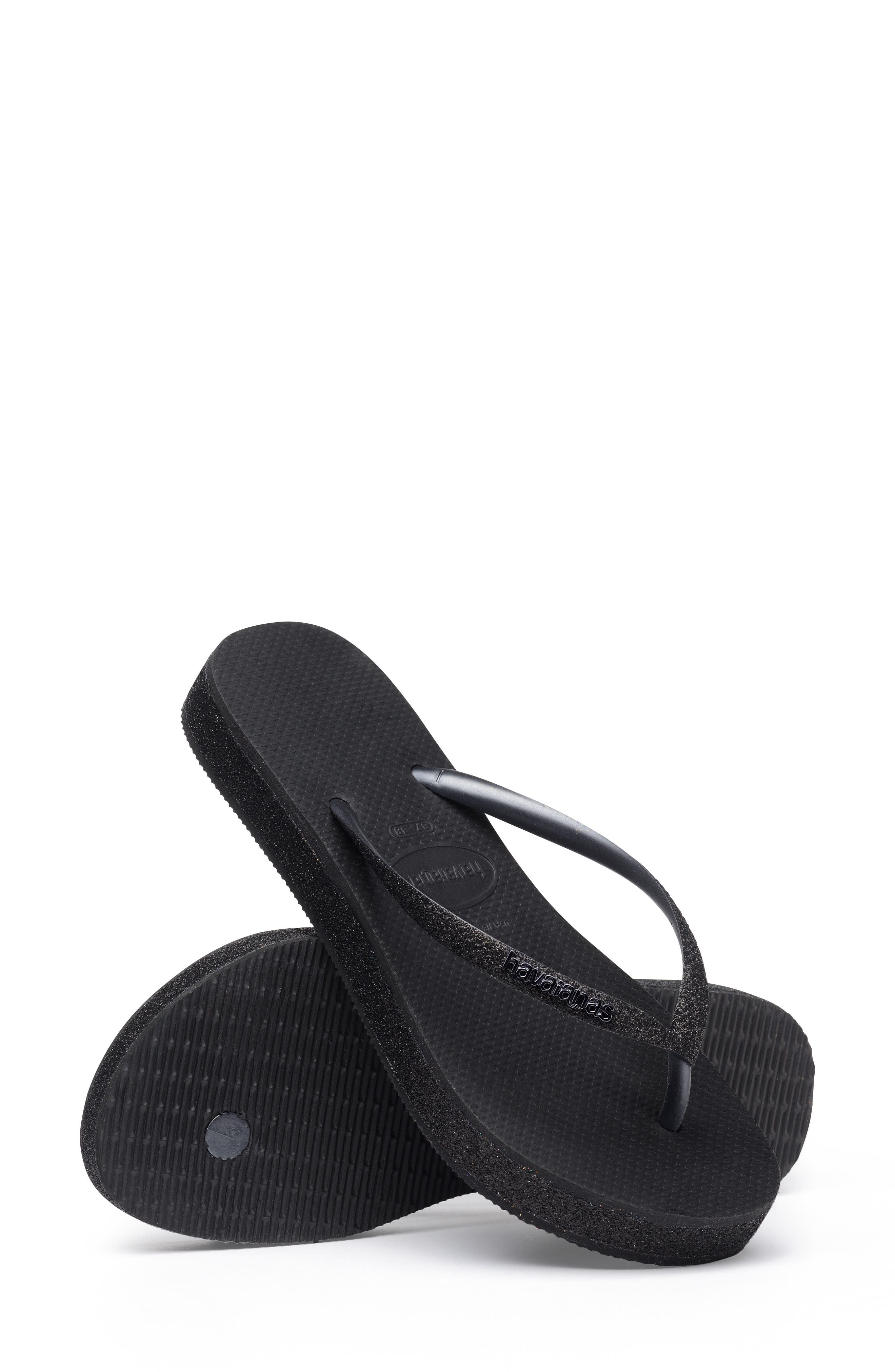 Havaianas Slim Sparkle Flatform Flip Flop, Alternate, color, Black