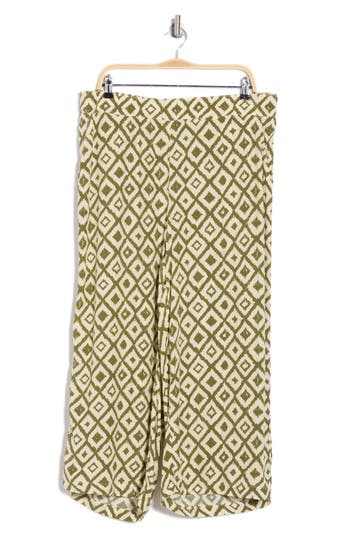T Tahari Crop Wide Leg Palazzo Pants In Ivory/green Aztec