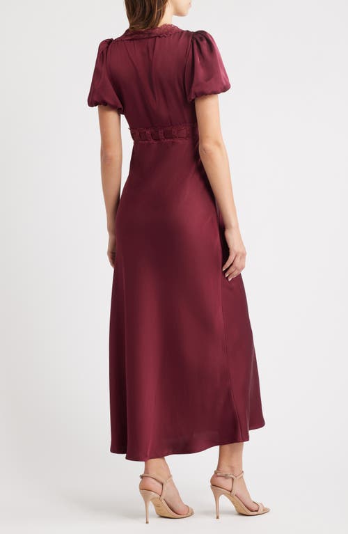 Moon River Puff Sleeve Lace Trim Maxi Dress In Burgundy