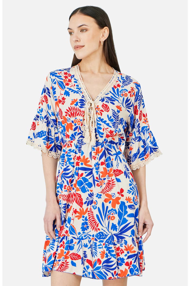 Leaf Print Tunic Dress, Alternate, color, Multi