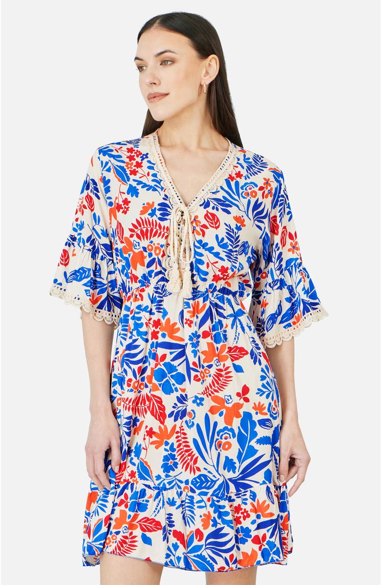 Yumi Leaf Print Tunic Dress, Alternate, color, Multi