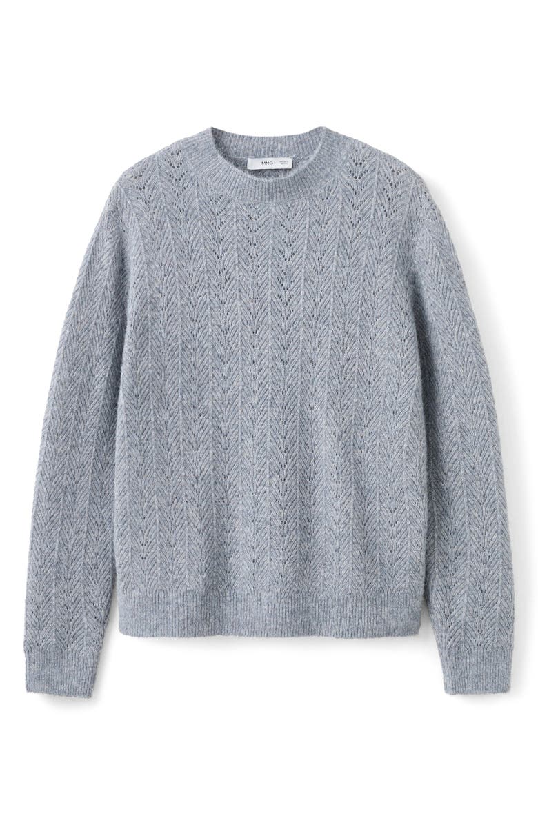 MANGO Metallic Pointelle Cable Knit Sweater, Alternate, color, Night Blue