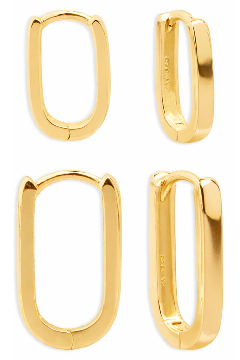 Set of 2 Oblong Hoop Earrings, Main, color, GOLD