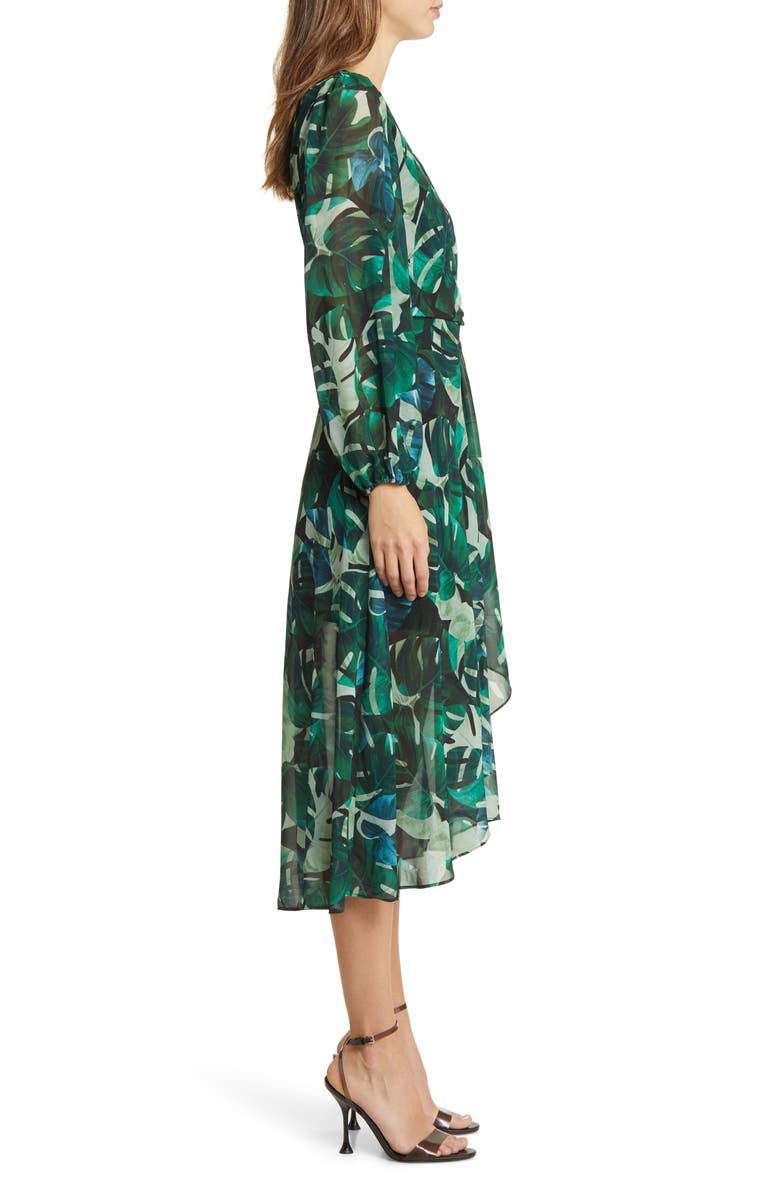 Sam Edelman Monstera Print Long Sleeve Midi Wrap Dress, Alternate, color, 