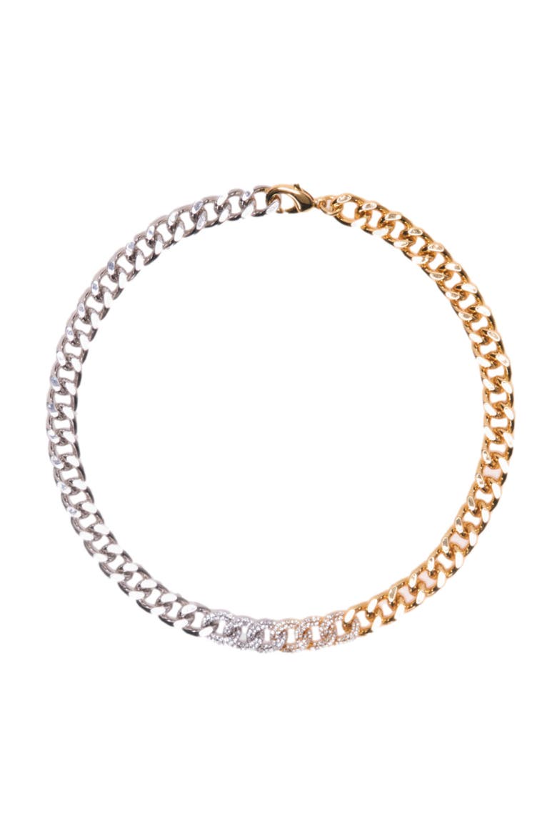 Two-tone rhinestone link necklace, Main, color, Golden / silver