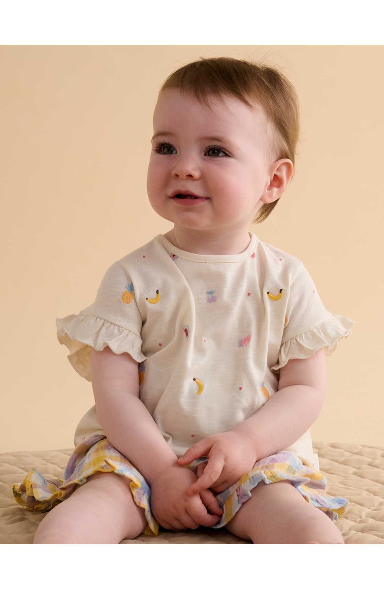 Purebaby Fruity Embroidered Top & Short Set, Alternate, color, Lila Check