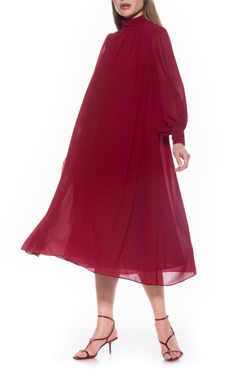 Alexia Admor Kehlani Long Sleeve Chiffon Midi Dress In Burgundy