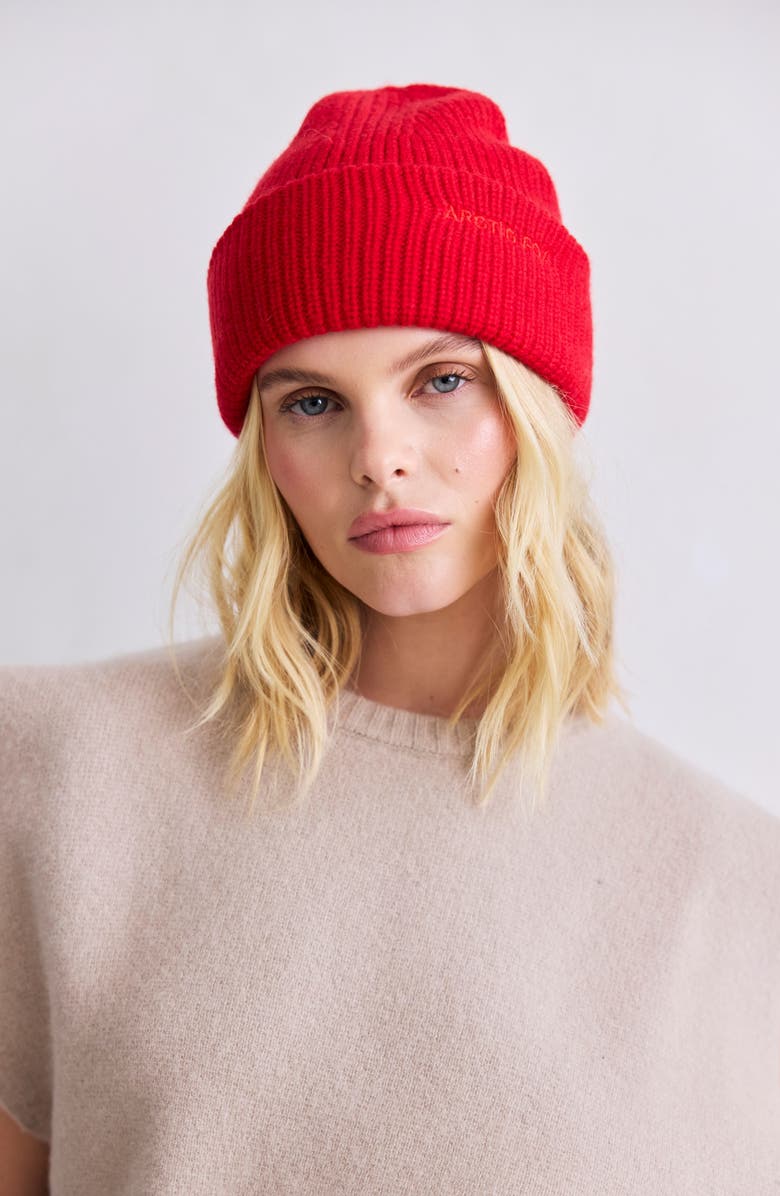 Arctic Fox & Co The Embroidered Merino Wool Beanie, Alternate, color, Flame Red