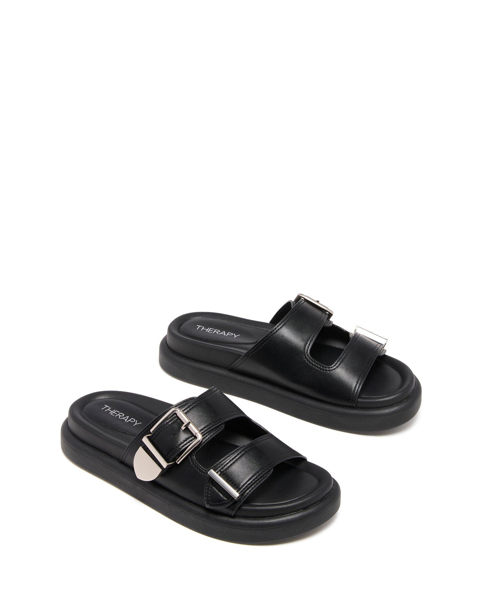 Paxton Open Round Toe Sandal, Alternate, color, BLACK SMOOTH PU